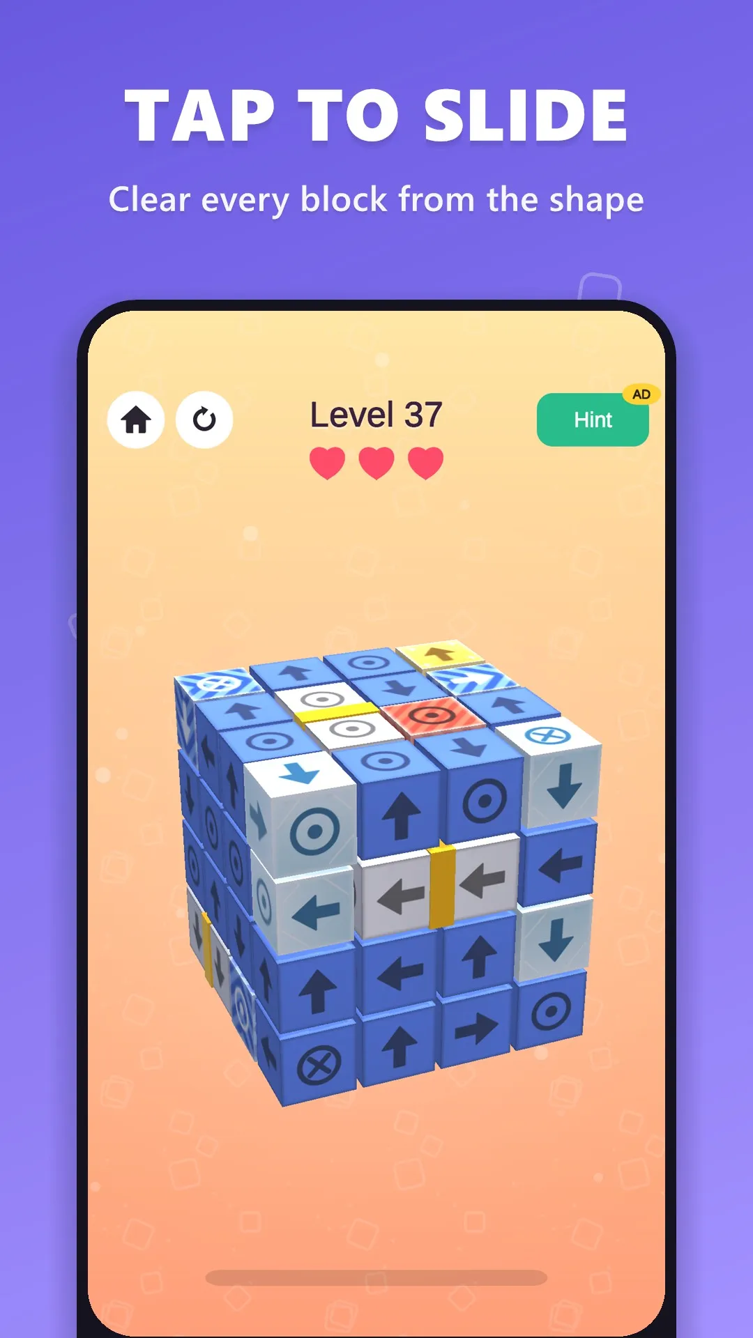 Tap a block to slide it out of the 3D shape