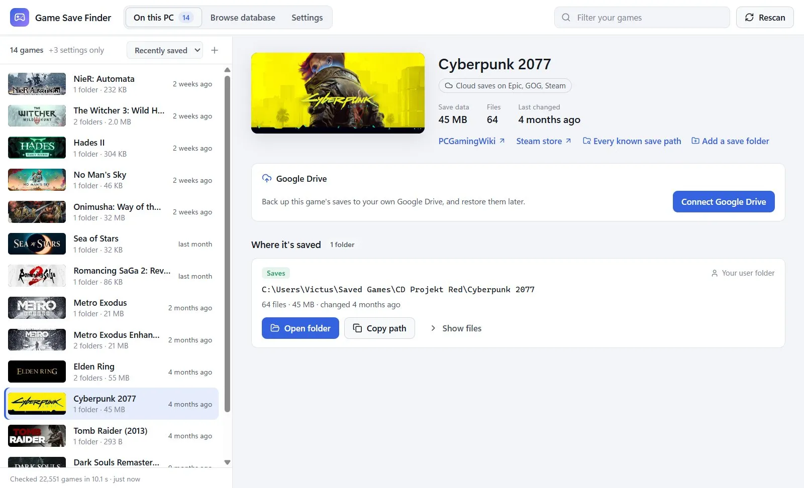 Light theme: Cyberpunk 2077 and its save folder