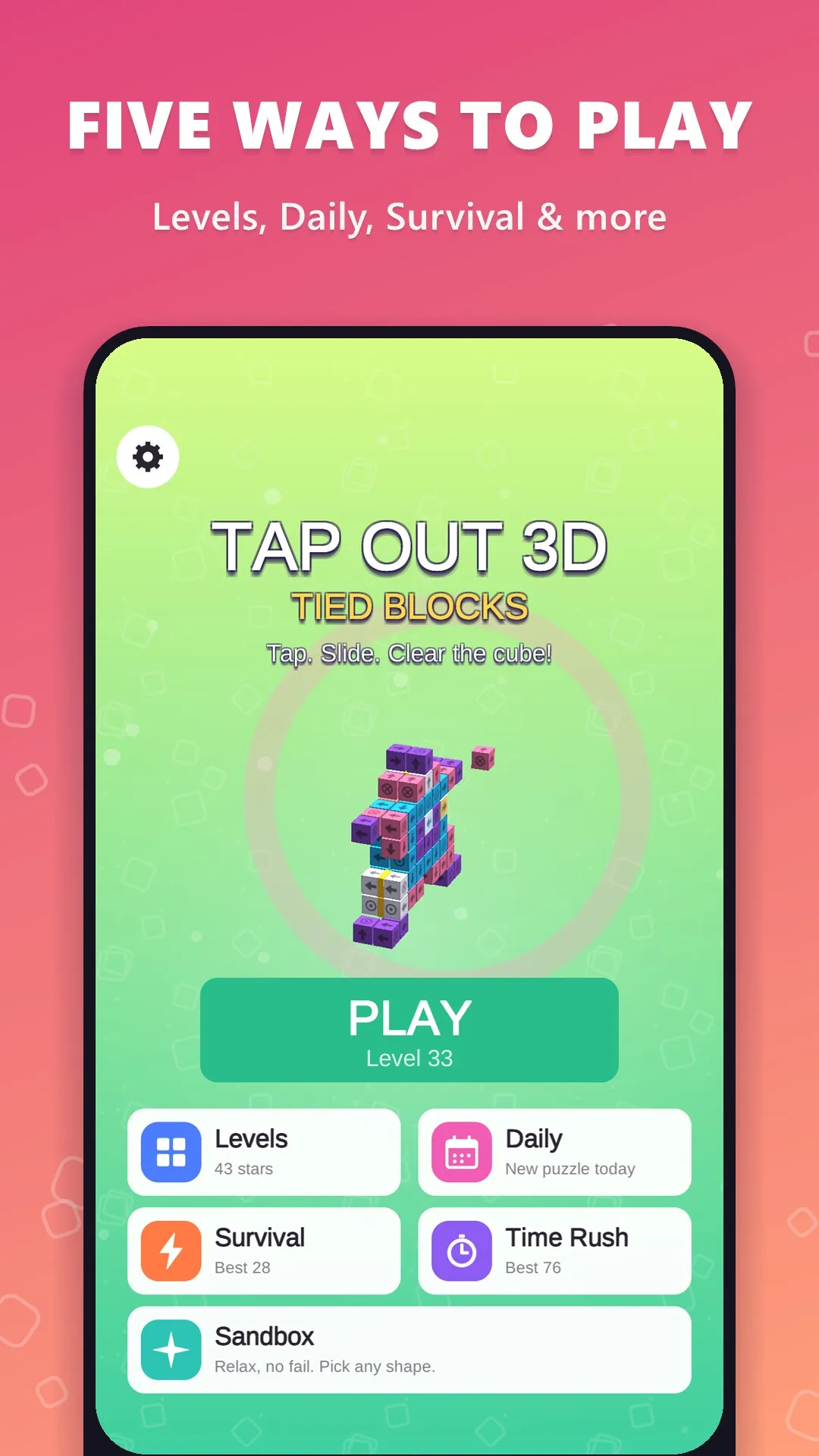 Home screen with five game modes